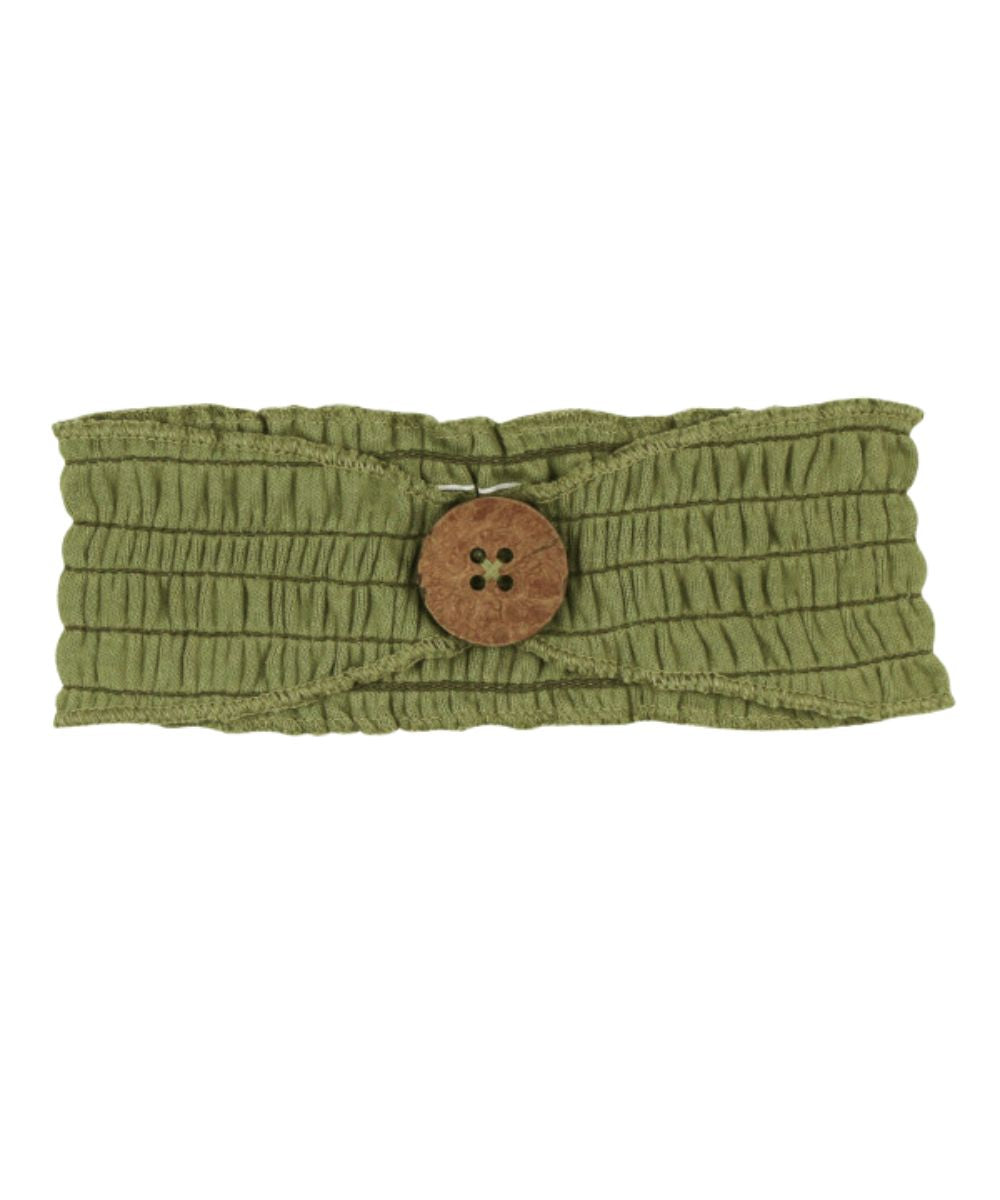 Infant Girls' Sage Green Smocked Headband With Wooden Button Charm