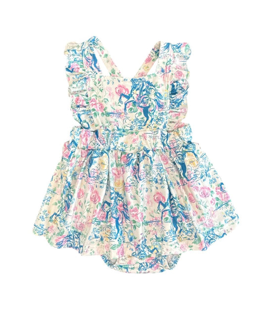 Girl's Sleeveless Ruffle Trim Romper With A Square Neckline And Criss Cross Shoulder Straps
