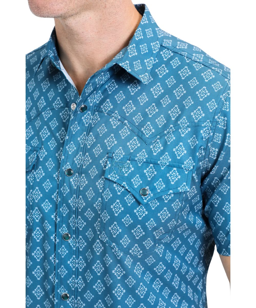 Men's Short Sleeve Snap Shirt With Logo Embroidery And A Pen Slot In The Left Chest Pocket