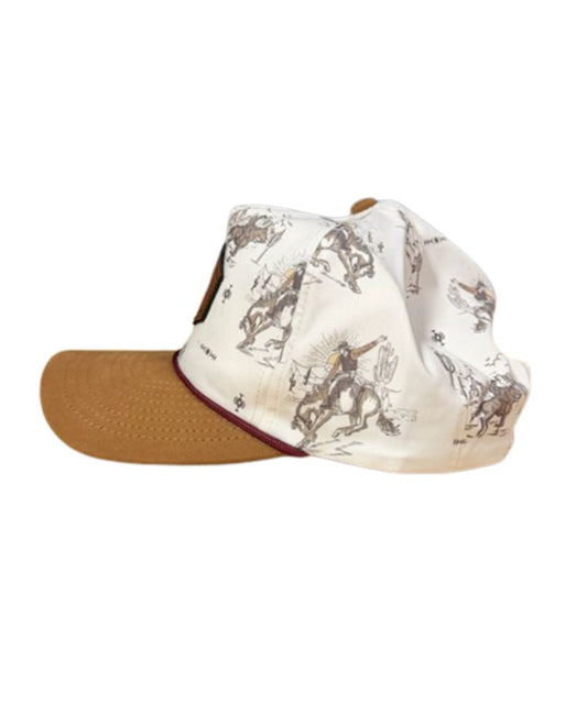 Left side view featuring the white sides and back with a western printed design