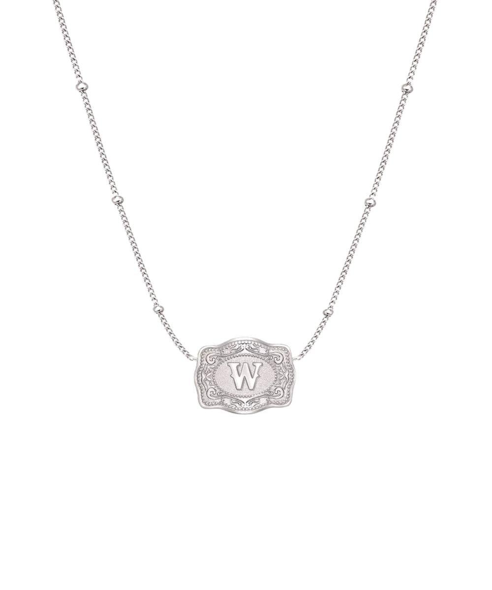 SpurWest Women's Ultra Mini Belt Buckle W Initial Necklace