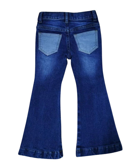Girl's Blue Flare Jean With Two-Toned Denim Details