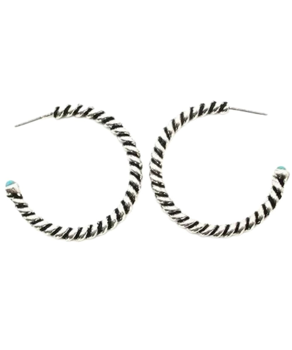 Side view of the women's western bubble cord wire hoop earrings