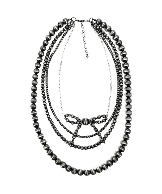 Women's western 4-layered navajo pearl ribbon necklace