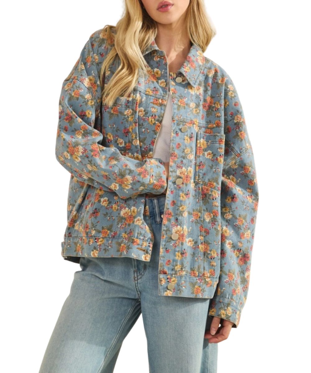Lightweight twill jacket in blue, light washed denim.