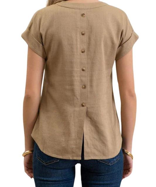 Blu Pepper Women's Khaki Back Button Top