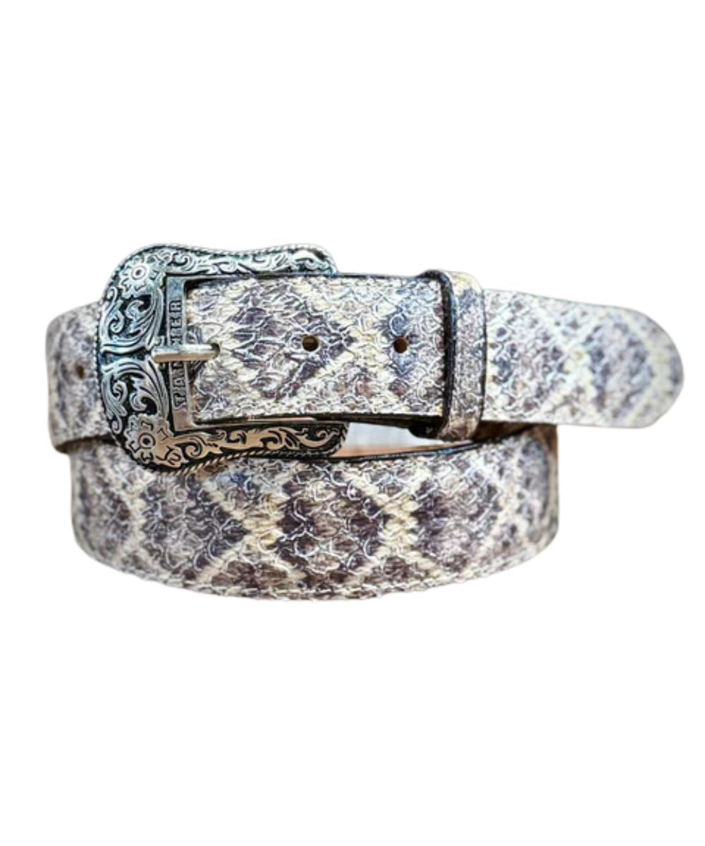 Faux Diamondback Rattlesnake Printed Leather Belt