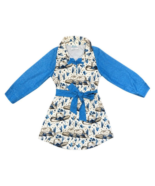 Flat lay view of the girl's long sleeve pearl snap dress