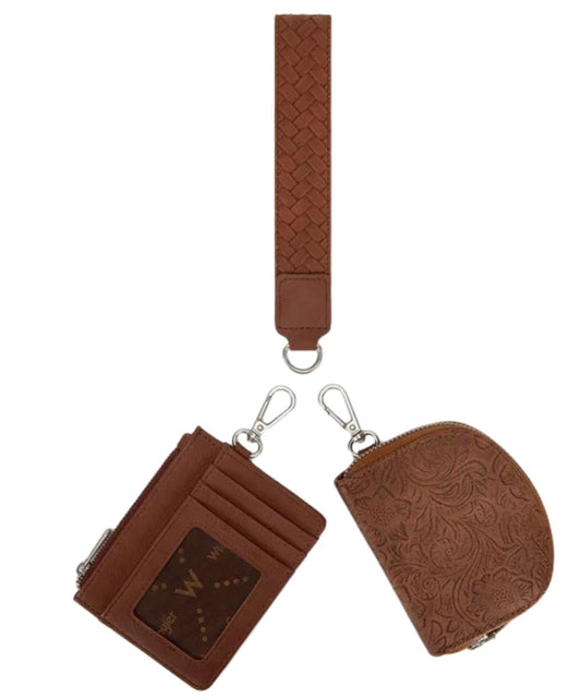 Back view of the women's brown 2-piece rfid wallet set