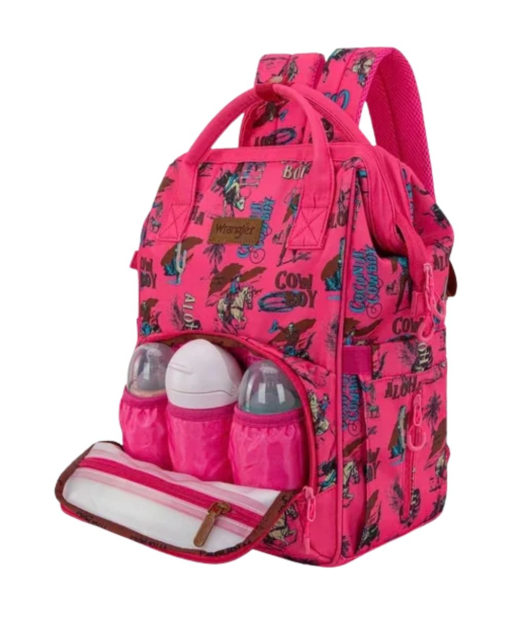 Front view of the front zipper pocket with 3 open pockets