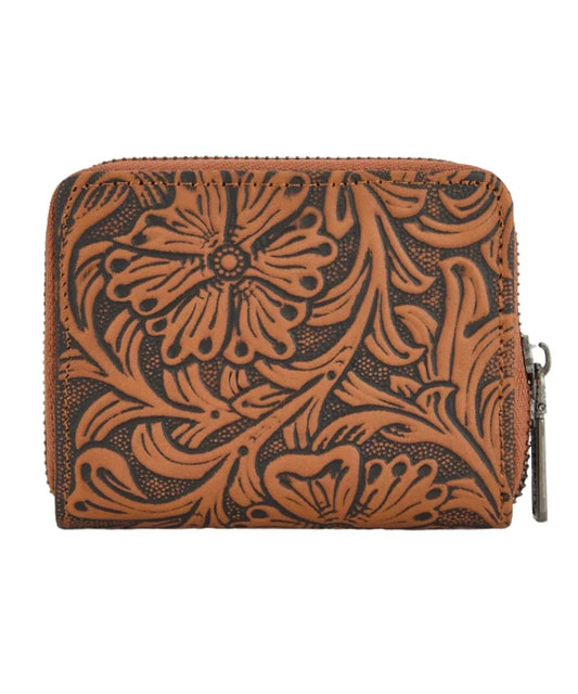 Montana West Women's Wrangler Brown Tooled Zip-Around Wallet