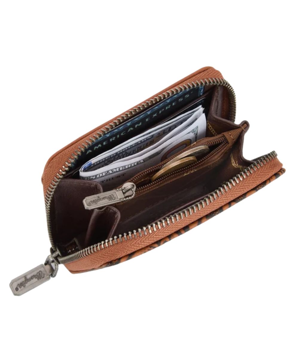Montana West Women's Wrangler Brown Tooled Zip-Around Wallet