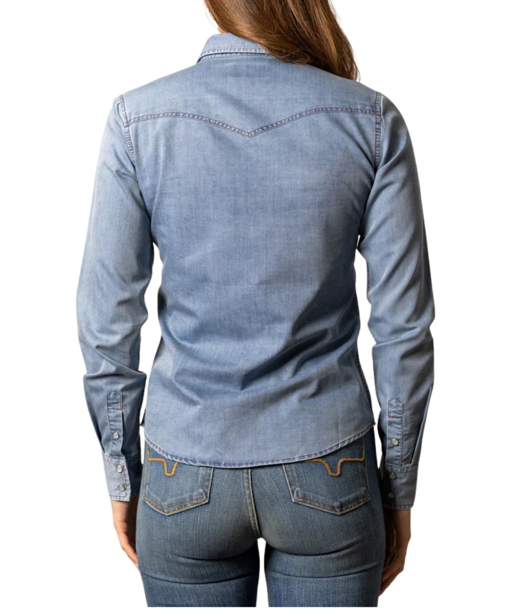 Women's Long Sleeve Denim Snap Shirt Featuring Western Yokes