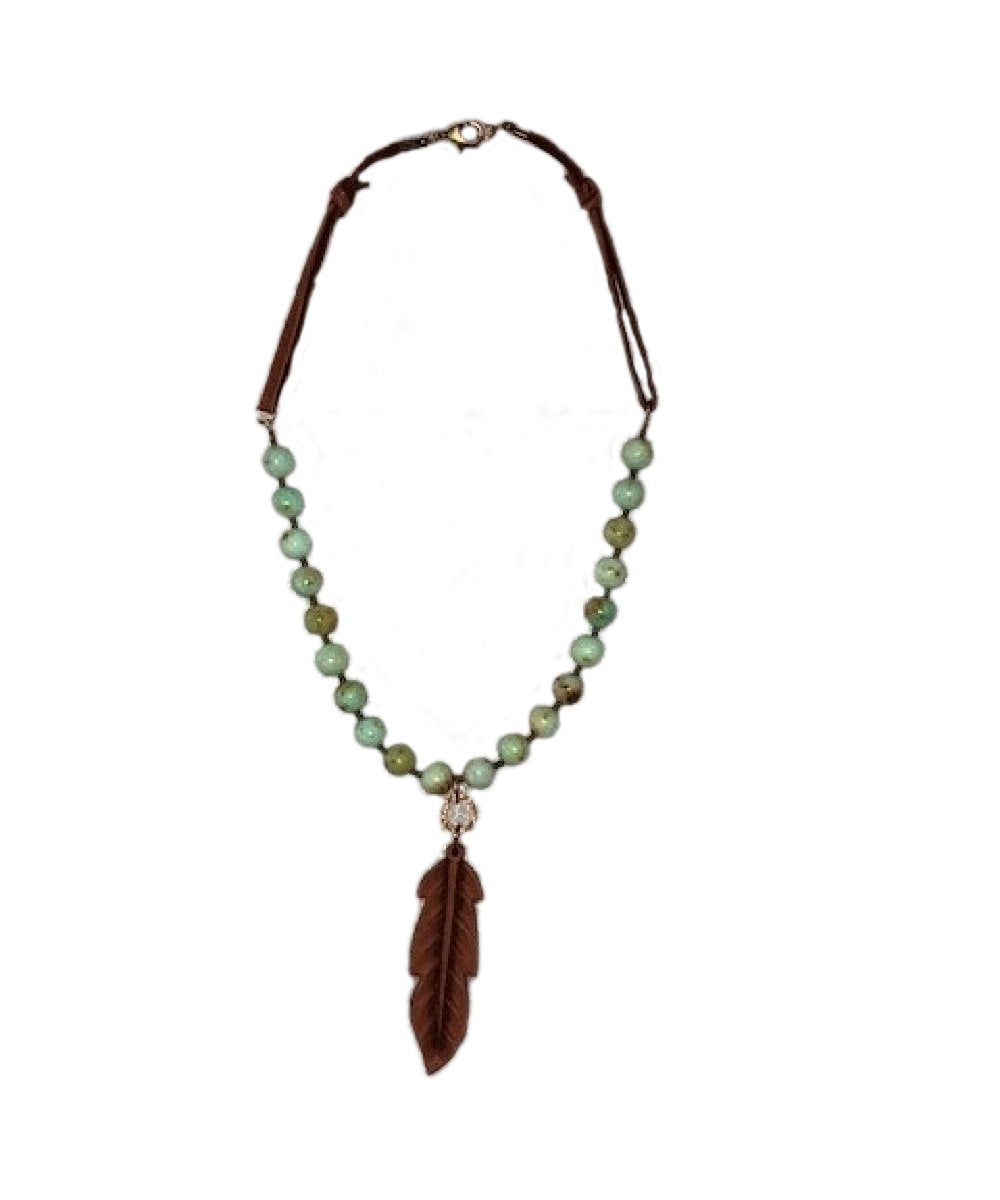 J. Forks Designs Women's Earth Jasper Feather Necklace- Style #17004 ! desc : ! caption :