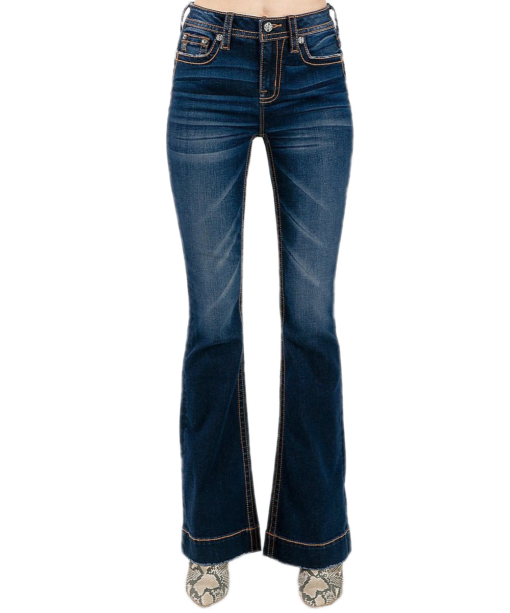Miss Me Women's High Rise Flare Jean- Style #H3636F35 ! desc : ! caption :