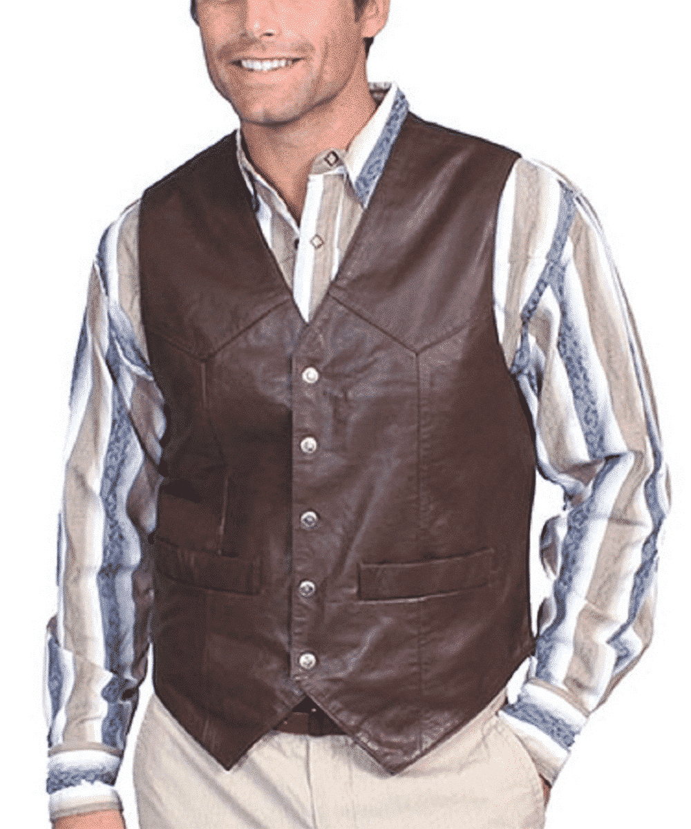 Scully Men's Brown Lambskin Leather Snap Front Vest- Style #507 143 ! desc : ! caption :