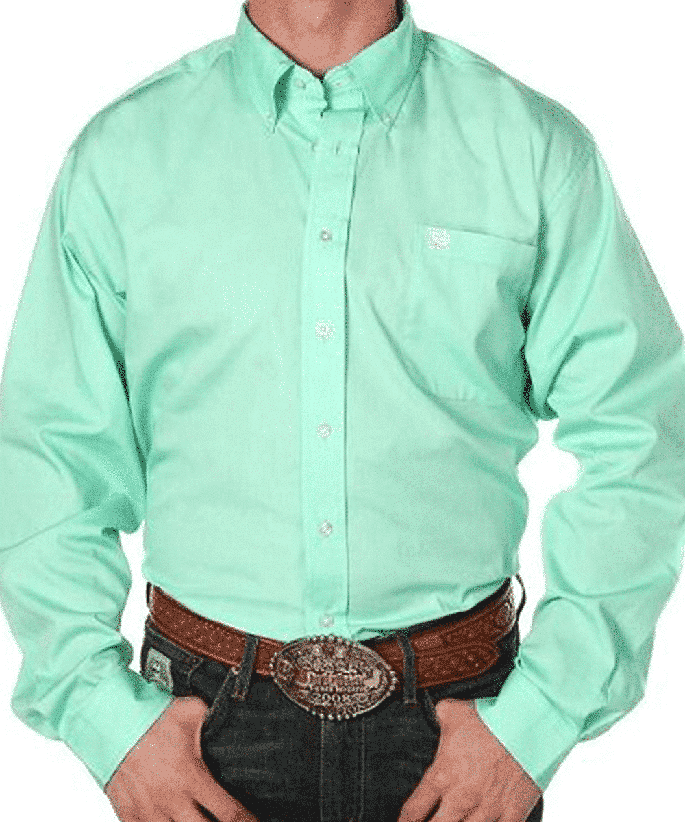 Cinch Men's Solid Green Button Down Shirt- Style #MTW1104237 ! desc : ! caption :