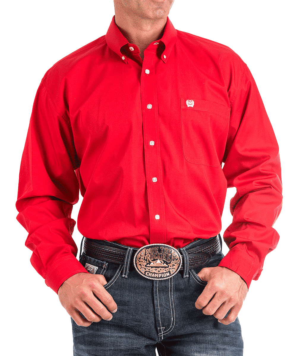 Cinch Men's Red Long Sleeve Button Down Shirt- Style #MTW1103313 ! desc : ! caption :