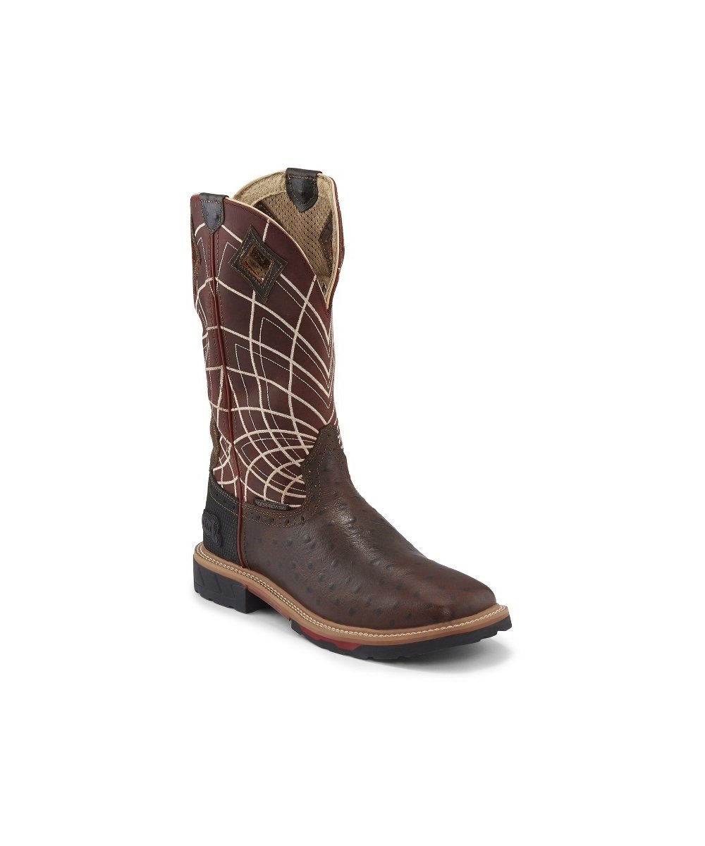 Justin Men's Derrickman Ostrich Print Work Boot- Style #SE4834 ! desc : ! caption :