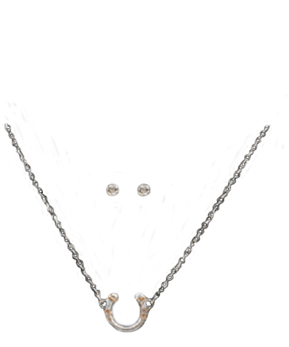 M&F Western Women's Horseshoe Necklace And Crystal Stud Earrings Set- Style #DNE0737SBGB ! desc : ! caption :
