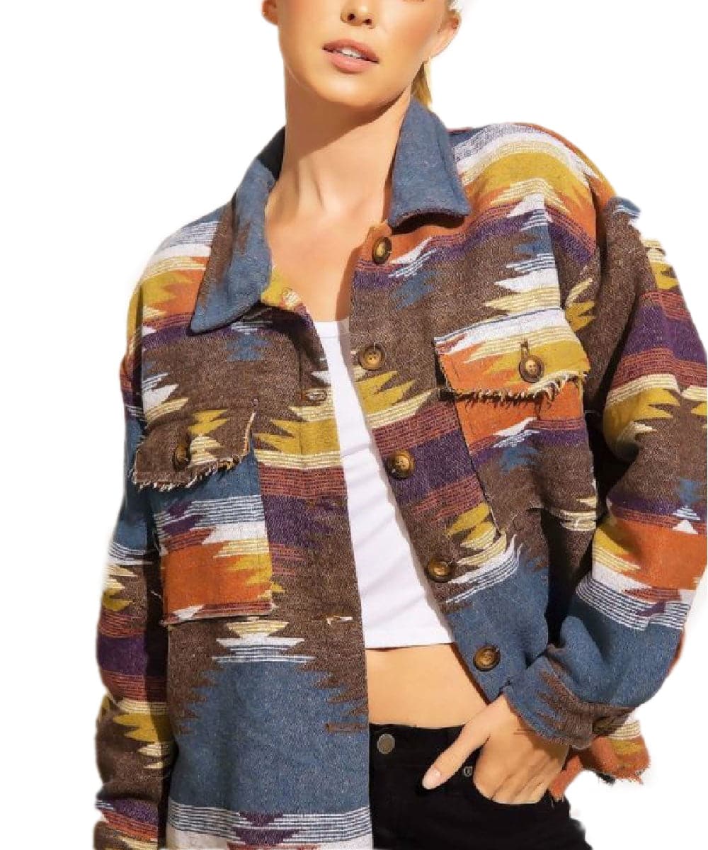 Sweet Generis Women's Black Aztec Print Shirt Jacket- Style #JK8477T ! desc : ! caption :
