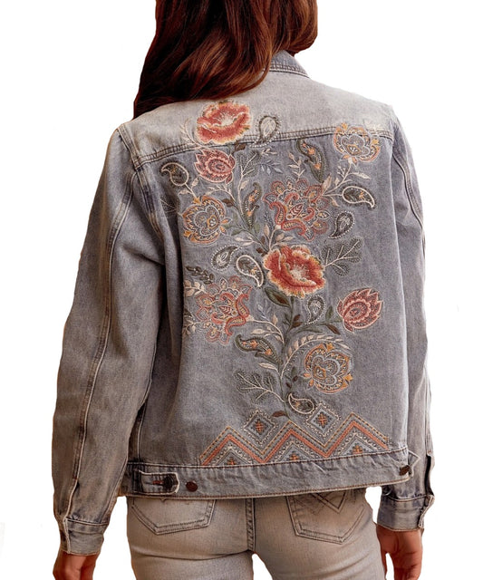 Andree By Unit Women's Floral Embroidery Denim Jacket