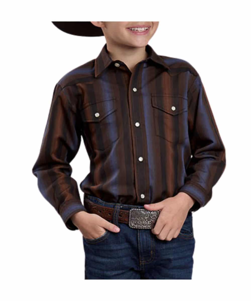 Roper Boys' Brown Stripe Western Snap Shirt (#01-030-0044-1084 ...