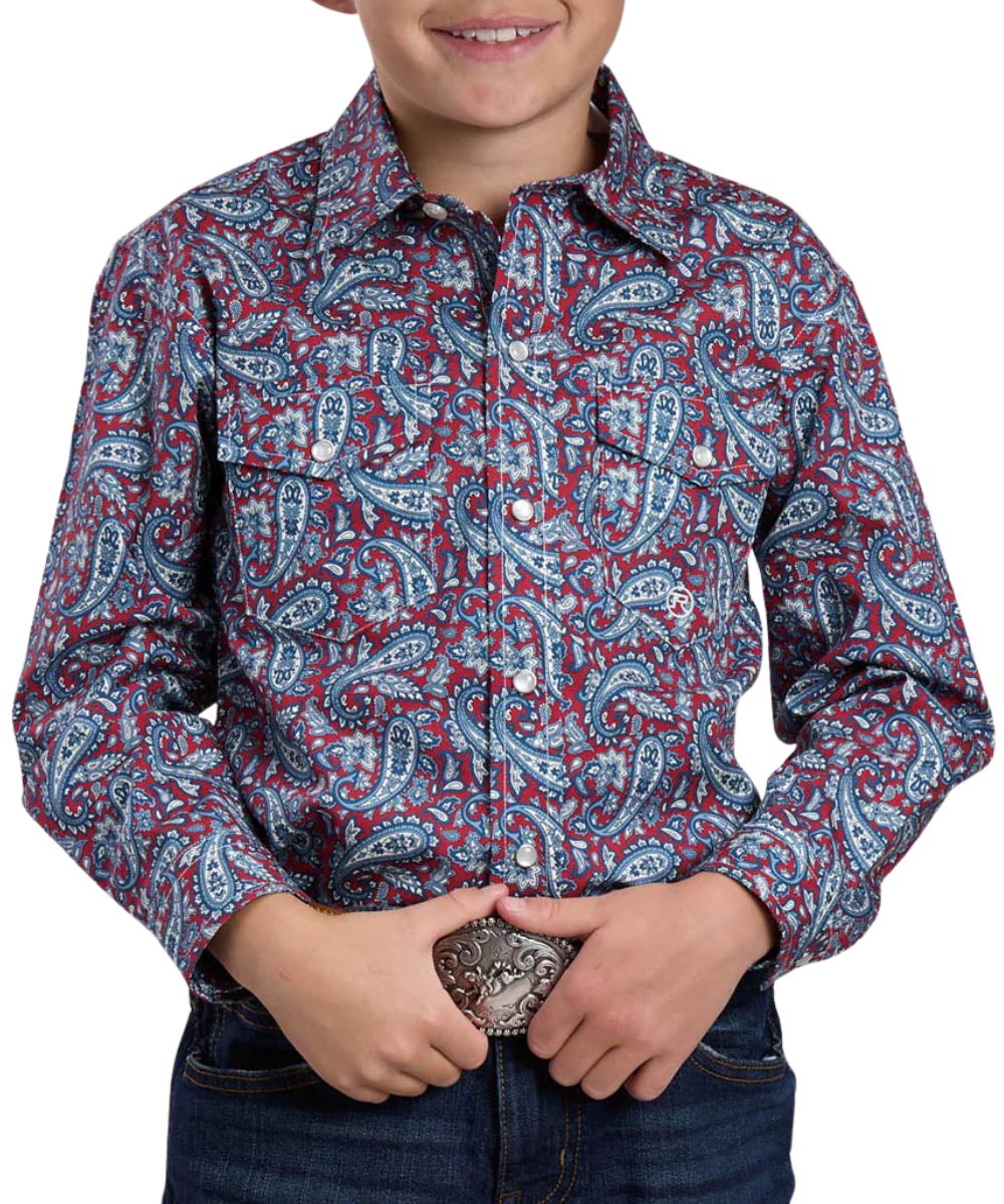 Roper Boys' Red American West Snap Shirt