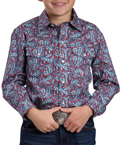Roper Boys' Red American West Snap Shirt