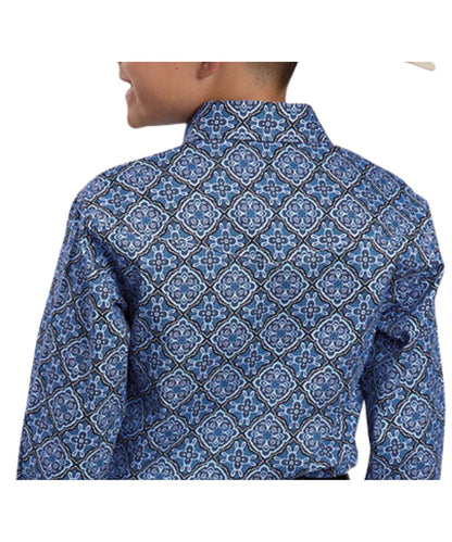 Roper Boys' Blue Medallion Western Snap Shirt