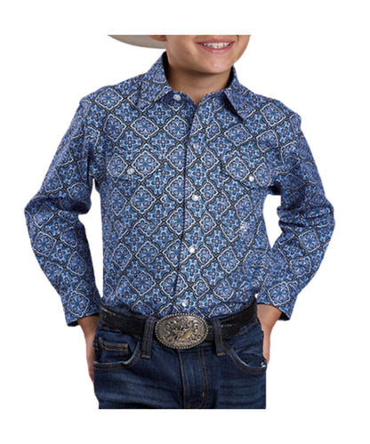 Roper Boys' Blue Medallion Western Snap Shirt