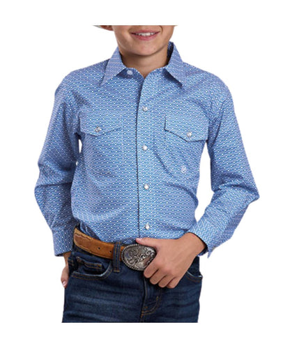 Roper Boys' Blue Geometric Western Snap Shirt