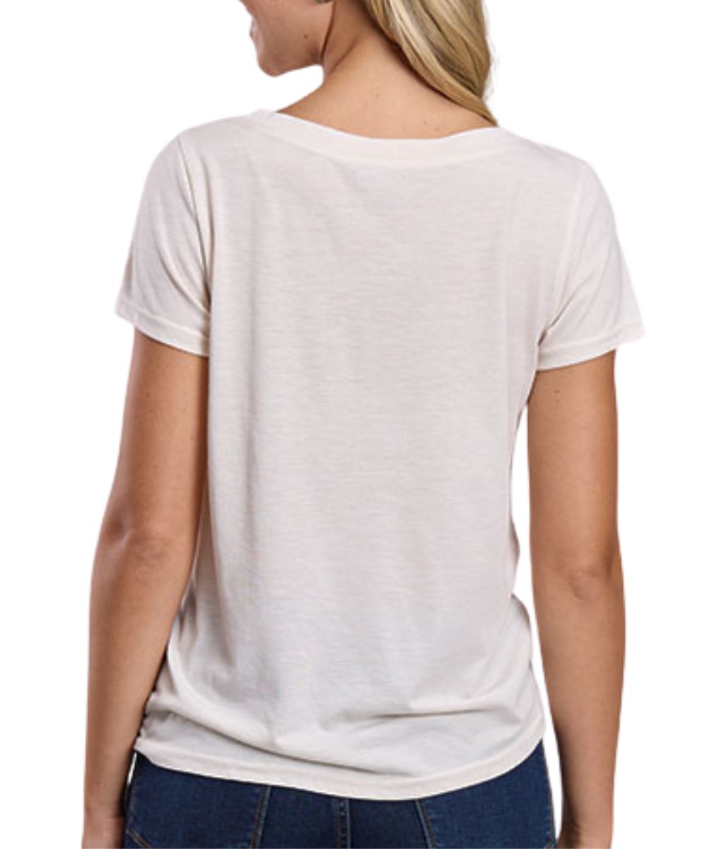 Back view of women's cactus tee in solid white/cream.