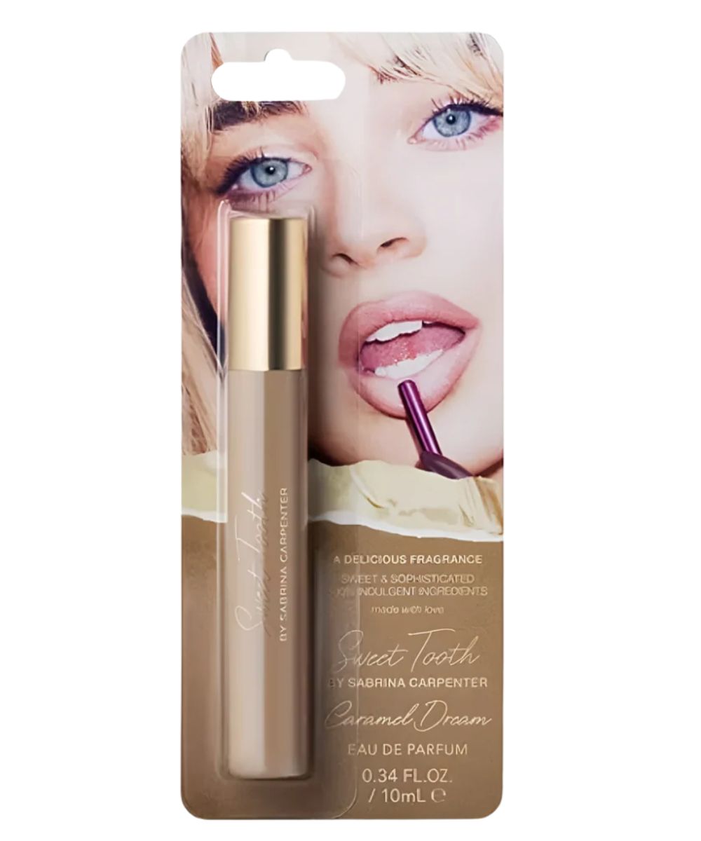 Sabrina Carpenter's Sweeth Tooth Collection - Caramel Dream fragrance. 10mL mini travel spray perfume