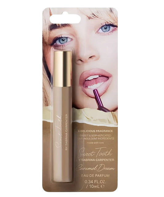 Sabrina Carpenter's Sweeth Tooth Collection - Caramel Dream fragrance. 10mL mini travel spray perfume