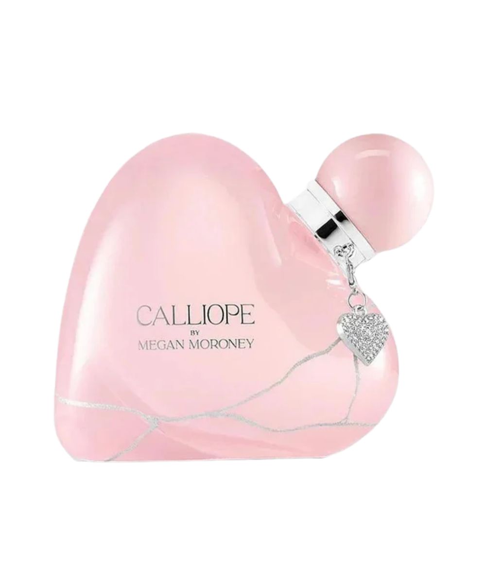 Front view of the women's Calliope Eau De Parfum By Megan Moroney from Roper featuring the 30ml heart shaped perfume spray bottle