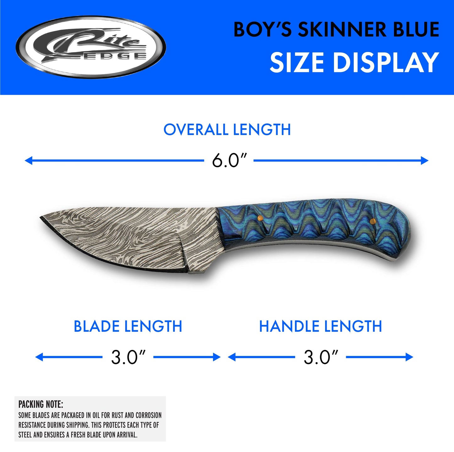 Double D Hunting Sanz Sapphire Damascus Grooved Wood Handle Full Tang Skinner Knife