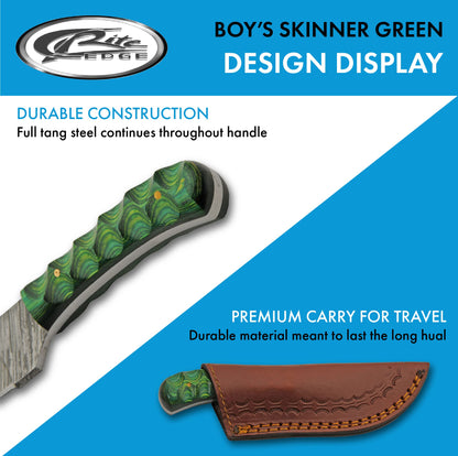 Double D Hunting Sanz Green Damascus Grooved Wood Handle Skinner Knife