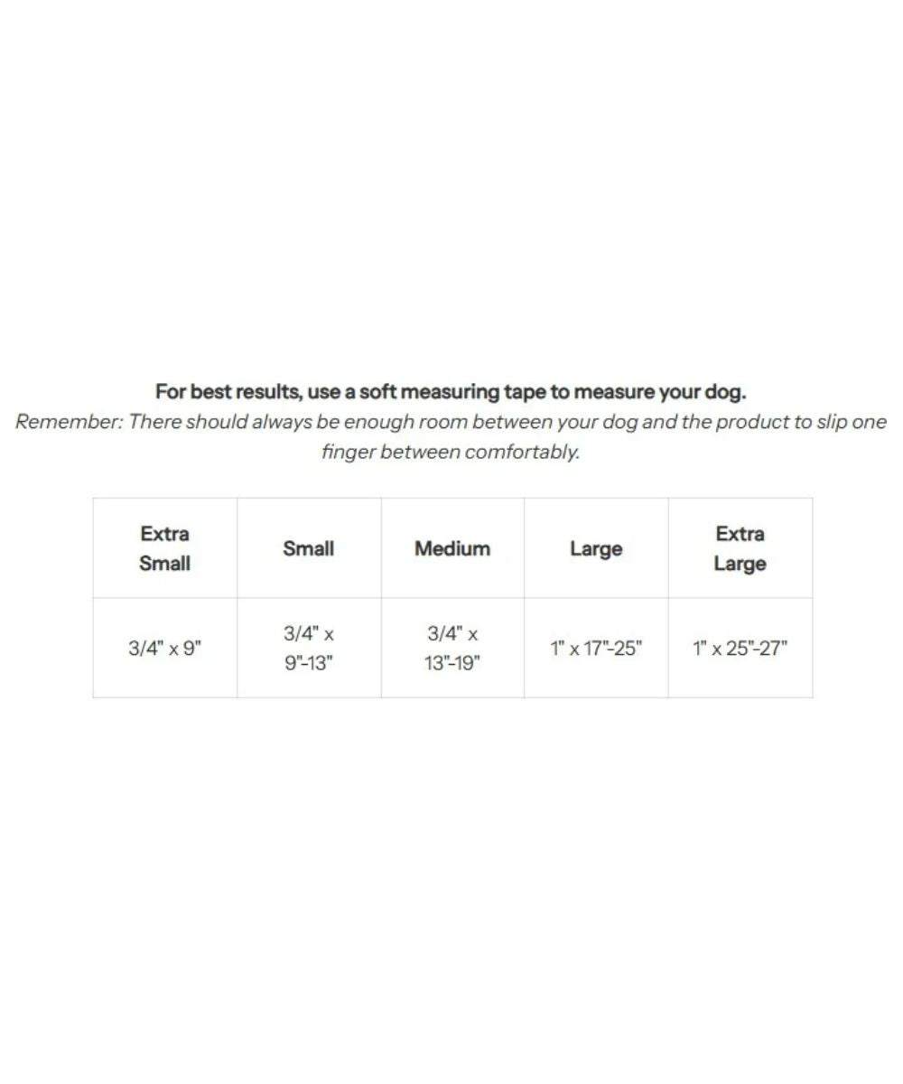 Terrain D.O.G. Patterned Snap-N-Go Neoprene Lined Dog Collar size guide