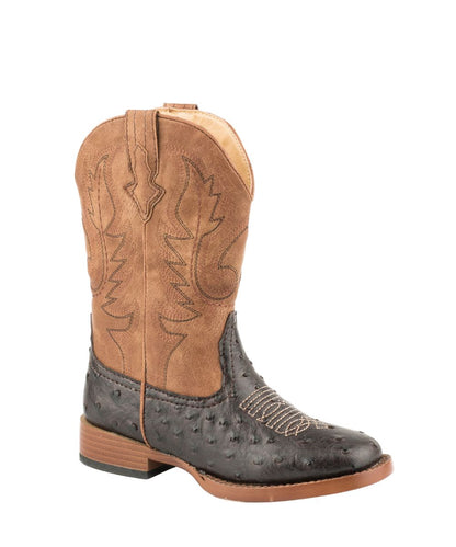 Boy's 9" Faux Leather Boot Featuring Brown Faux Ostrich Vamp And Tan Shaft