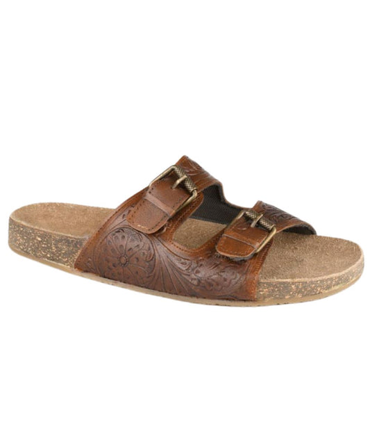 Women's Brown Floral Tooled Leather Sandal