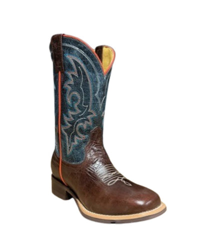 Angled right view of the big kid's brown leather boot