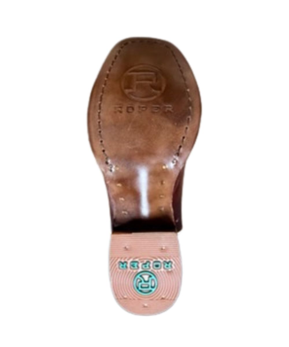 Sole view of the leather outsole and rubber heel cap