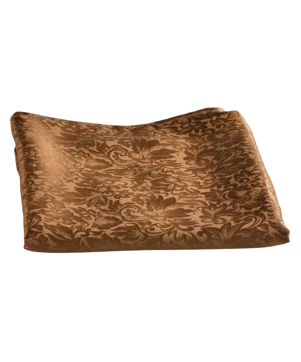 A folded brown jacquard wild rag  displayed on a clean white background.