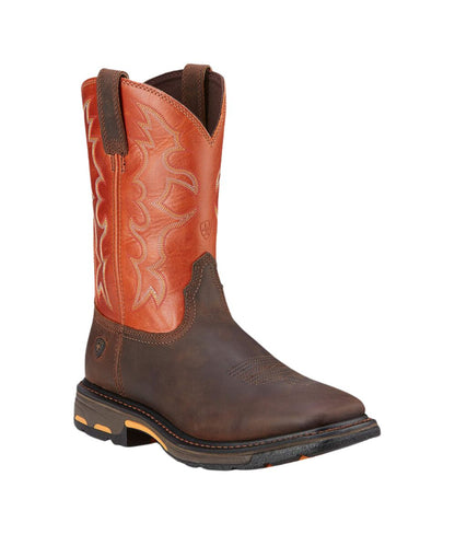 Men's WorkHog Work Boot Featuring A Dark Earth Brown Leather Foot And Burnt Orange Leather Shaft