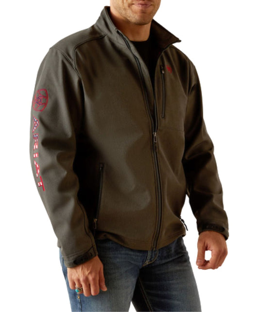 Men's Charcoal Grey Americana Logo Embroidered Softshell Jacket