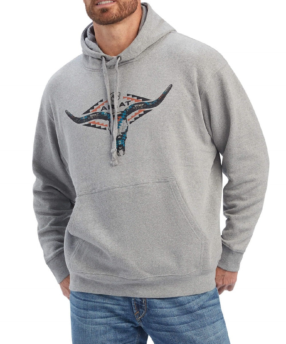 Ariat Men's Medium Grey Heather Horns Southwest Hoodie