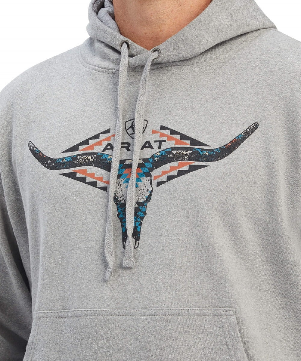 Ariat Men's Medium Grey Heather Horns Southwest Hoodie