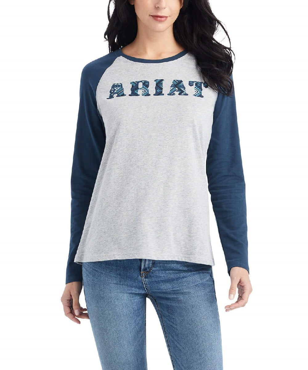 Ariat Women's REAL Heather Grey And Midnight Blue Baseball Shirt