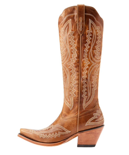 Left side view of the women's 16" leather western boot featuring a six row stitch pattern